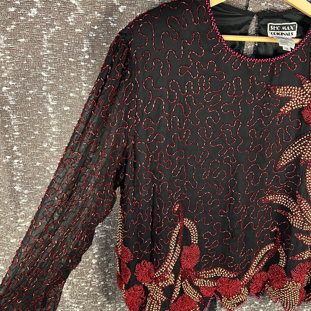 Sho Max Originals Beaded Top Blouse‎ Retro Disco Black and Red Size 3X - Picture 5 of 9